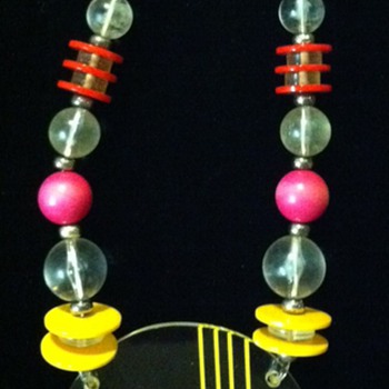 Mid Century Lucite and Wood Necklace - Costume Jewelry