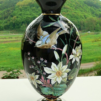 Bohemian Bristol (Harrach or Josephinenhütte?) late 19th. c. black glass lamp base (or vase) - Art Glass