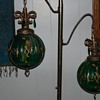 Brass Post with Emerald Glass Ball Lamps