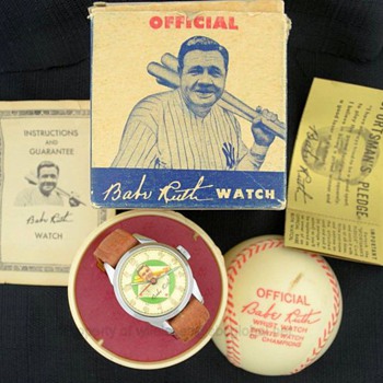 1948 Babe Ruth Baseball Watch in Original Box w/ Guarantee & Sports Pledge - Wristwatches
