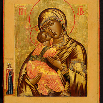 Russian icon of the Vladimir Mother of God. - Victorian Era