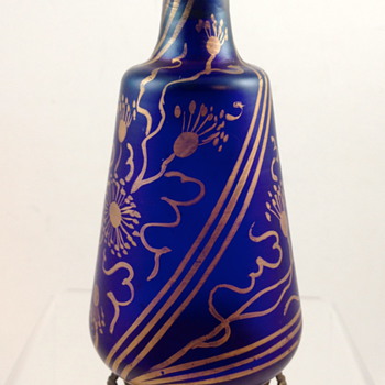 Cobalt Blue Scent Bottle, gilt with metal mount, ca. 1890 - Art Glass