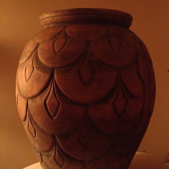 very large heavy clay urn, bought at garage sale 20 years ago