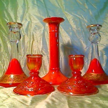 Mix orange candlesticks - Art Glass
