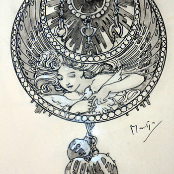 1900 Alphonse Mucha "Dessin de Montre" Jewelry Design Illustration for Georges Fouquet - Art Nouveau
