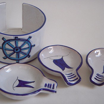 Italian Pottery Mini Ashtrays~Handpainted Nautical Motif~I don't recognize the Mark