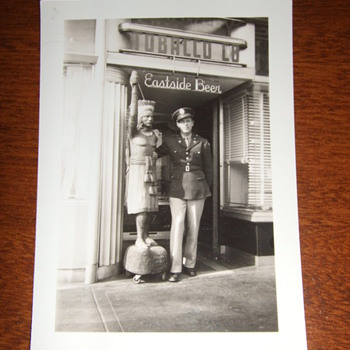 WW2 snapshot of Army Doctor with Cigar Store Indian - Photographs