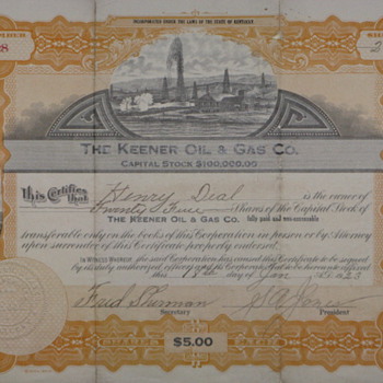 Old "Keener Oil and Gas" Stock certificate