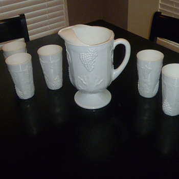 Milk White Glasses and Pitcher