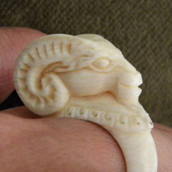 Antique Victorian Carved Ivory Rams Head Ring - Fine Jewelry