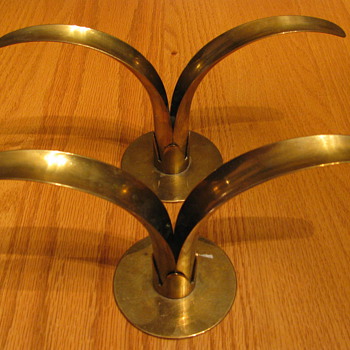 Mid Century Modern Brass Lilly Candlestick Holders Sweden