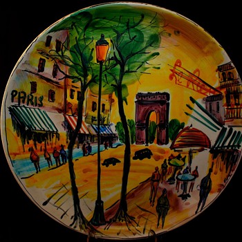 Italian  Pottery Wall Hanging Street Scene Of Paris