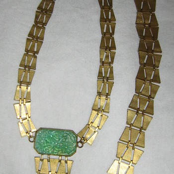 Peking glass & brass or gold necklace & bracelet