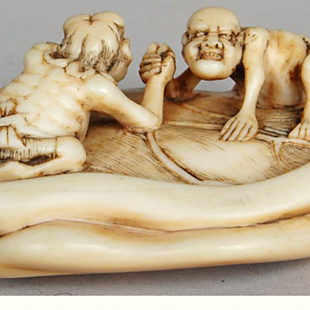 Japanese Meiji Oni & Gaki Ivory Netsuke