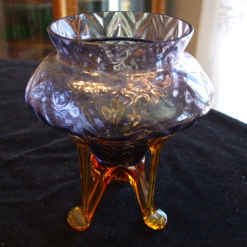 Another CZECH Rocket-Footed Bowl- This one in a Purple Herringbone Pattern - Art Glass