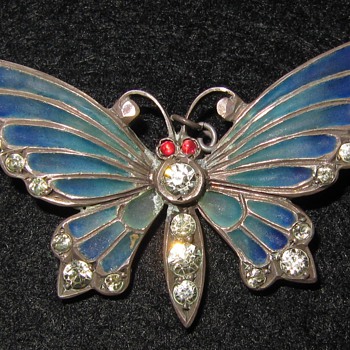 Meyle & Mayer silver plique-a-jour enamel butterfly brooch. - Fine Jewelry