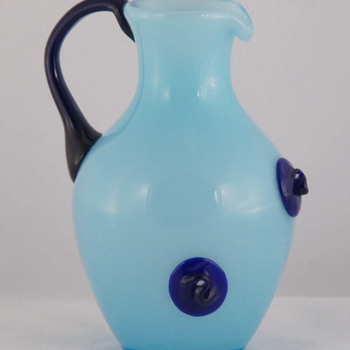 Kralik Art Deco Blue Tango Pitcher With Prunts - Art Glass
