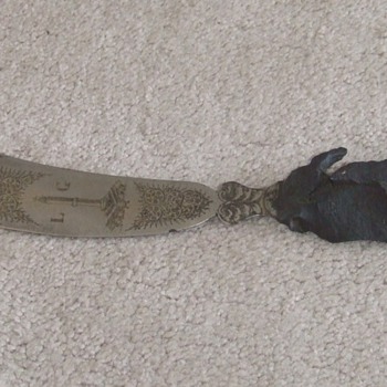 WW1 Trench Art Shrapnel letter opener with engraved blade