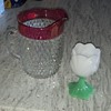Clear and Red Pitcher and Milk Glass Tulip