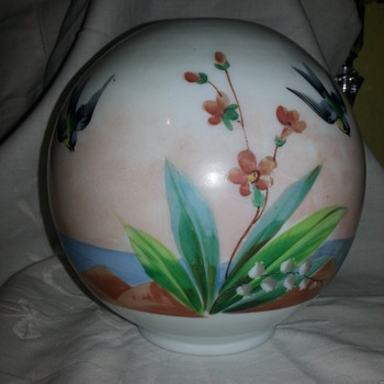 Antique Hand Painted Oil Lamp Globe - Lamps