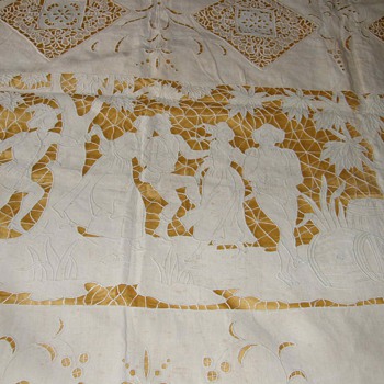 1800's Richelieu embroidered bedspread ,cushion  - Rugs and Textiles