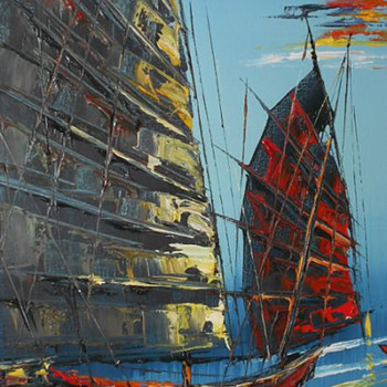 Mid Century Abstract Boat Painting - Need some Help with Identifying