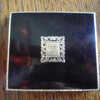 An art deco faux tortoise and sterling presentation card box - Art Deco