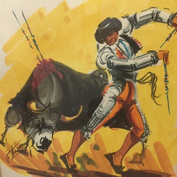 Bullfighter and matador vintage watercolors unknown artist can you help - Visual Art
