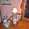 Beautiful pink frosted glass boudoir lamps with crystals......1940's