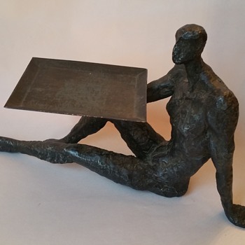 Iron Nude Sculpted Man Holding Tray "Need Help ID" - Visual Art