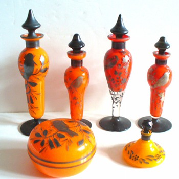 CZECH DECO MARKED AND ENAMELED PERFUME BOTTLES