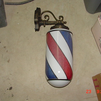 Koch #47 barber pole wall light and Koken #140 stained glass b-pole - Advertising