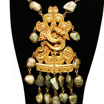 Vintage Accessocraft N.Y.C. Dragon Breastplate with Aventurine Drops