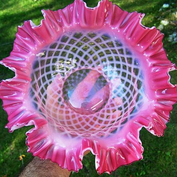 Vintage Victorian Cranberry Swirl Brides Basket Bowl