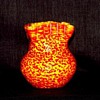 Yellow Ruffled Square Top Vase With Red Frit Decor