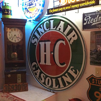 Sinclair Double Sided Porcelain Sign with mounting ring - Petroliana