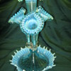 Fenton for L.G. Wright Glass Company Blue Opalescent Epergne 17" tall