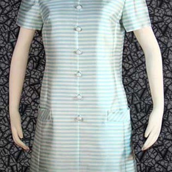Silk 60's "Jackie" Style Aqua Striped Dress - Womens Clothing