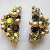 Aurora Borealis Faux Pearl Chandelier Clip Earrings