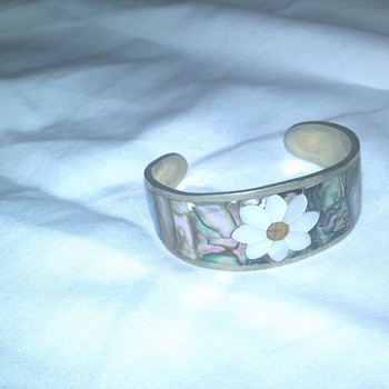 vintage "hecho en mexico" silver with mother of pearl inlay bracelet