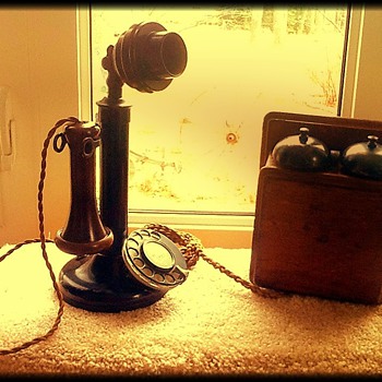 1924 British candlestick telephone & bell box - Telephones