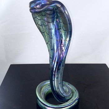 Vintage Saul Alcaraz Cobalt Cobra Iridescent Glass Snake 2010 - Art Glass