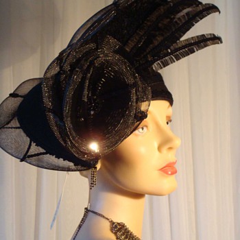 Incredible Deborah of New York Hat - Black Wool with Crin and Sequins