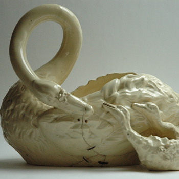 rare french majolica jardiniere figuring a swan by EMILE GALLE - Art Pottery