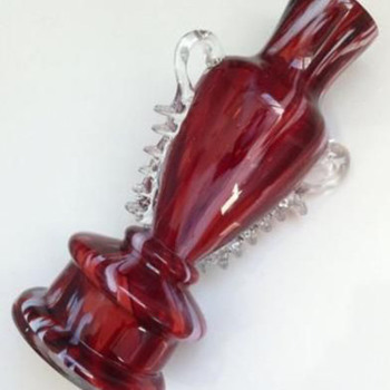 Antonin Rückl & Sons / Ruckl Bohemian Trophy Vase, Red Lined Glass with Oxblood Red & White Spatter Decor - Art Glass