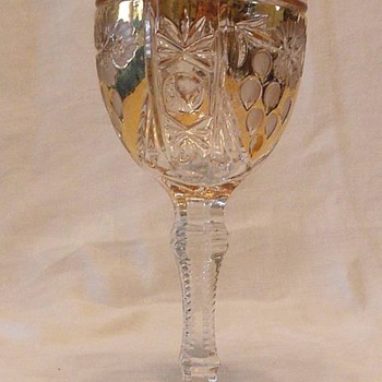Pair of Wine Goblets Gold Gilt and Etched Glass Who Are We? - Glassware