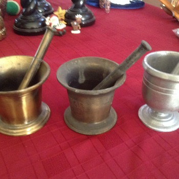 Antique and Vintage Brass Mortar & Pestle - Advertising