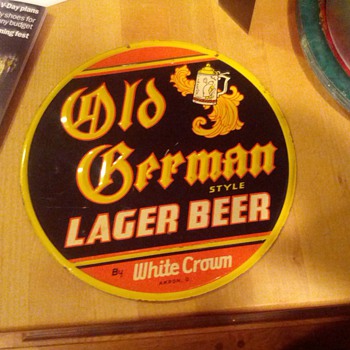 Old German Style Lager Beer by White Crown Tin Sign - Breweriana