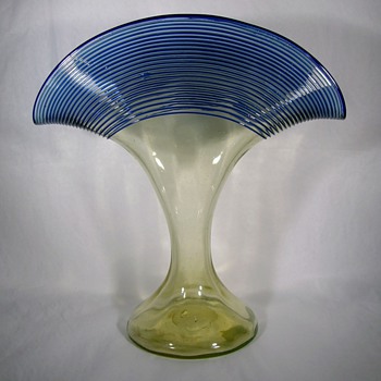 Cobalt  Threading Czechoslovakia Fan Vase - Art Glass