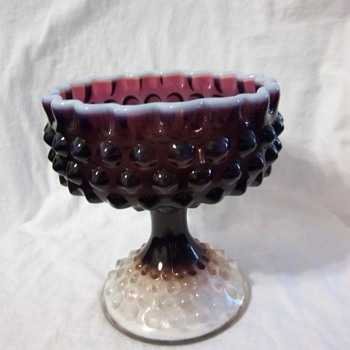 Plum Opalescent Hobnail Footed Candy Dish